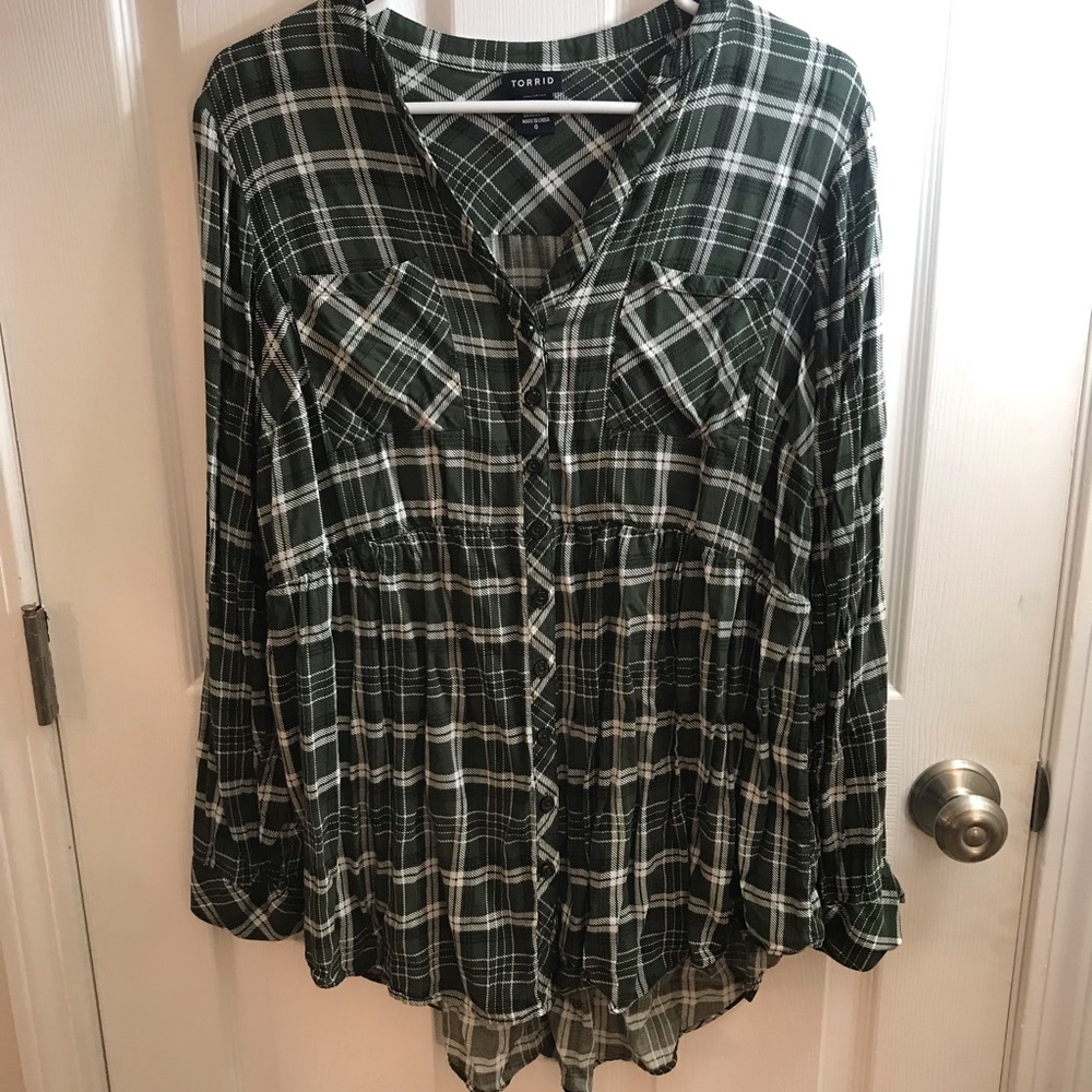 Torrid Green/White Plaid Top